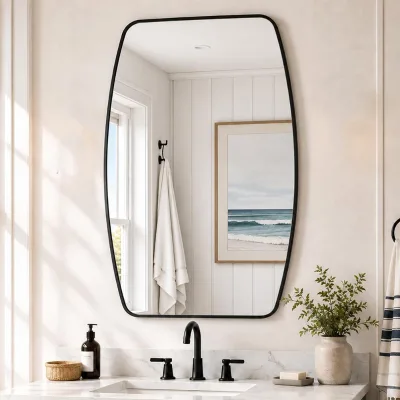 Modern Drum Shape Iron Frame Wall Mirror for Bathroom
