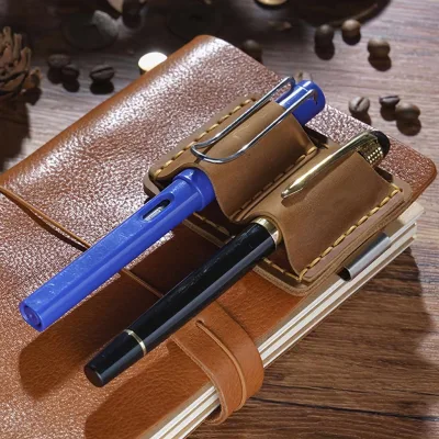 Genuine Leather Dual Pen Holder with Stainless Steel Clip for Book LoversMagnetic Bookmark for Travel Journals & Office Use