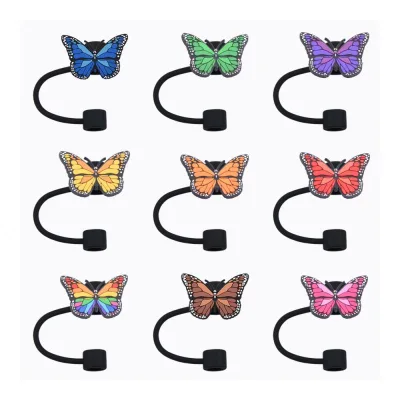 Colorful Butterfly Drinking Straws with PVC Charms Cartoon Custom Reusable Drinking Straw Charms for Home Kids