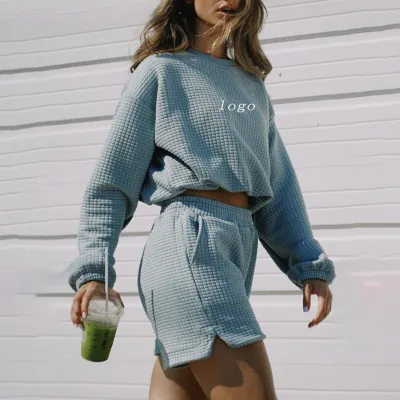 Custom Breathable XXL Women's Oversize Workout Set Two-Piece Waffle Shorts & Jogger Lounge Pants Nylon/Cotton Regular Fit