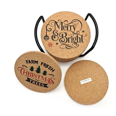 Christmas Coasters for Drinks with Cork Drink coaster with Holder