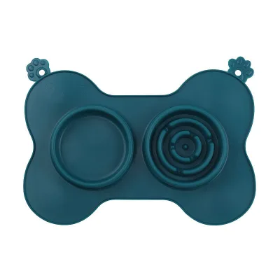 Cat and Dog Two-bowl Slow Food Universal Licking Plate Slow Food Mat Pet Silicone Plate Pet Bowl Licking Mat