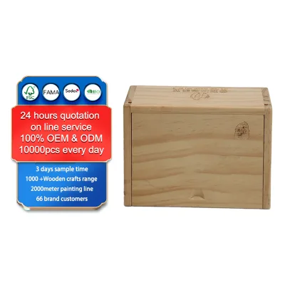 Wooden Box Holder Packing Case with Sliding Lid Large Capacity Natural Wood Grain Storage Box for Bottle