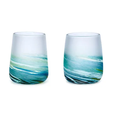 Hand Blown Glass Cups Twisty Cups Sea Spray Stemless Wine Glass