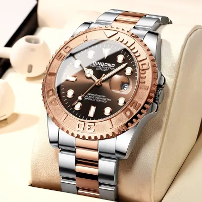 Hot Sale High Quality Binbond Steel Wrist Watch for Men Waterproof Round case Custom Stainless Steel Quartz Movement Wristwatch