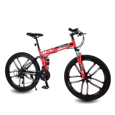 PXTX Mountain Folding Bike Dual Disc Brakes 26-inch Shock-absorbing One-piece Wheels Carbon Steel Frame Front Suspension Adult