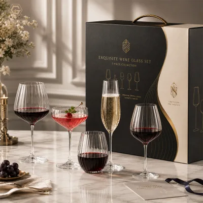 Modern Ribbed Balloon Wine Goblet Lead Free Crystal Wine Glass Vertical Striped Champagne Coupes Water Glass for Party Wedding