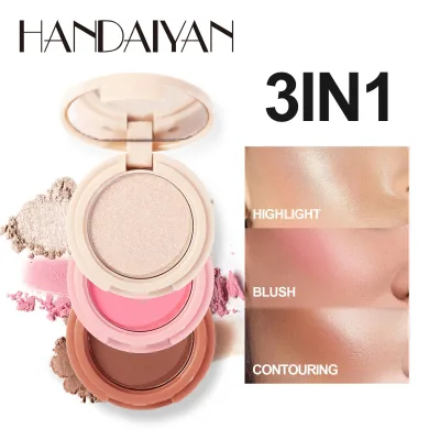 Handaiyan 3 in 1 Contour Palette Waterproof Long Lasting Highlighter Blush Eyeshadow Sculpting Makeup Palette
