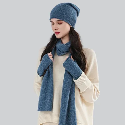 Ultra-Soft Women's 100% Cashmere Scarf Beanie Gloves Set