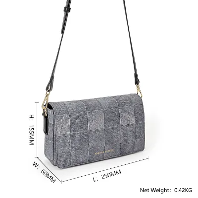 Popular Fashionable Women Crossbody Bag Washed Denim Plaid Square Ladies Shoulder Bags Detachable Strap Women Handbag
