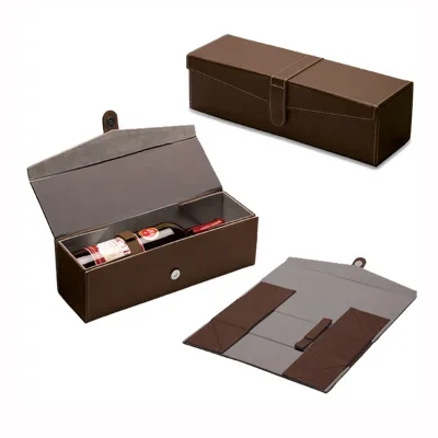 Customized Print LOGO Black Luxury Faux Leather Packaging Gift Box Wine Packing Boxes