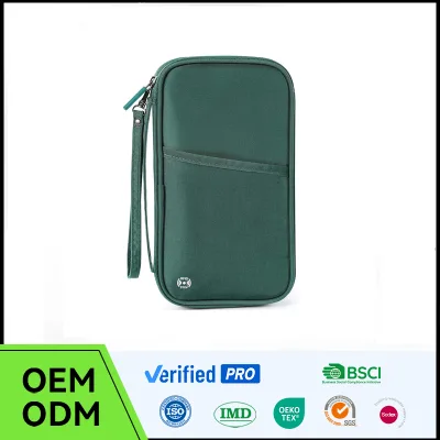 Custom RFID Blocking Polyester Travel Passport Wallet with Zipper Closure for Family & Business Cards and Documents