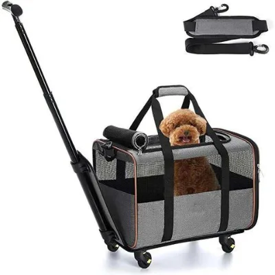 Pet Carrier with Wheels Airline Approved Rolling Handle and Shoulder Strap