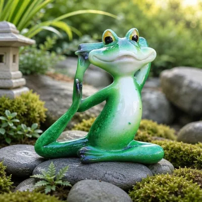 Cute Cartoon Resin Frog Statue Yoga Pose Figurine Waterproof UV Proof 10.1cm for Home and Garden Decoration