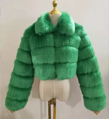 Custom Women Fashion Coat Luxury Faux Fur Winter Jacket Warm Fox Cropped Fur Coats