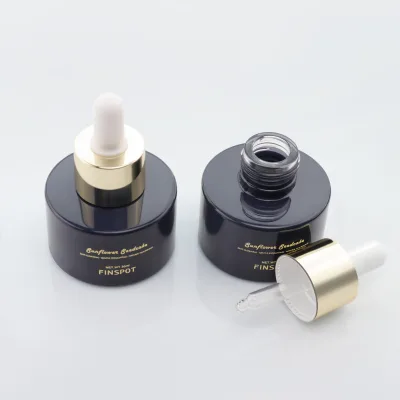 High End 30ml Flat Glass Dropper Bottle Black Pink Two Tone Cosmetic Glass Jar for Skin Serum Essential Oil Custom Brand Print