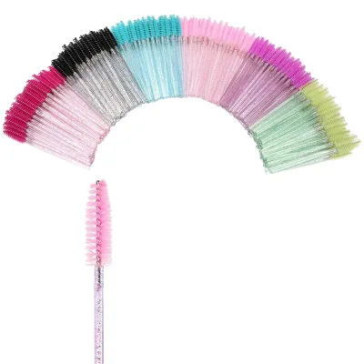 50 PCS Disposable Synthetic Brush Crystal Handle Mascara Eyelash Brushes Eyelash Extensions Makeup Tools (Crystal