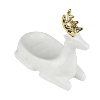 Jewelry ceramic white deer display trinket tray ring dish decorative plate