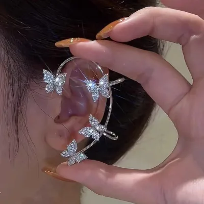 Dainty 18K Gold Plated No-Piercing Crystal Butterfly Ear Clip Glitter Iced Cubic Zirconia Diamond Pearl Fashion Clip-On Earrings