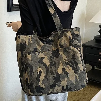 Retro Camouflage Women Tote Bag Large Capacity Ladies Japanese Style Handbags Female Daily Shopping Bags