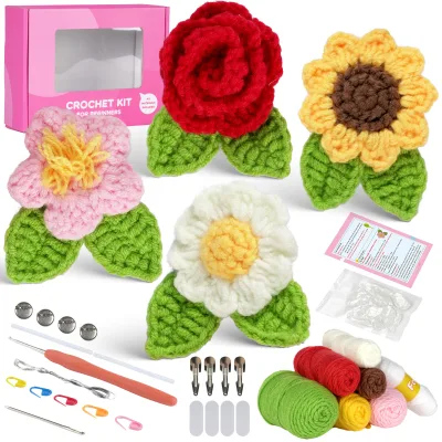 Crochet Kit for Beginners, Crochet Bouquet Kit, Beginner Crochet Kit for Adults, Crochet Starter Kits with Yarn