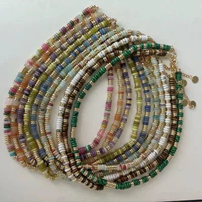 Natural Semi-precious Stone Colored Frisbee Hand-beaded Collarbone Chain Multi-color Optional Fashion Beaded Necklaces