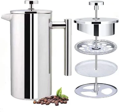 Best Selling 304 Grade Stainless Steel with 4-Level Filtration Systems Dishwasher Safe Double Wall Stainless Steel French Press