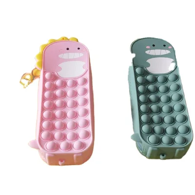 Dinosaur Silicone  Pen Pouch   Silicone Fidget Pencil Case Large Capacity Cute Stress Relief Pen Pouch Pop Bubble  case