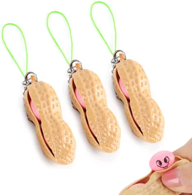 HUAYI Hot Sale Squeeze Fidget Keychain Keyring Extrusion Peanut Fidget Toy Peanut Popper