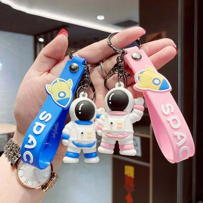Kawaii Cute Cartoon Character Keyring Key Chain 3D PVC Astronaut Key Chain Cute Spaceman Couple Key Chains Purse Handbags Charms