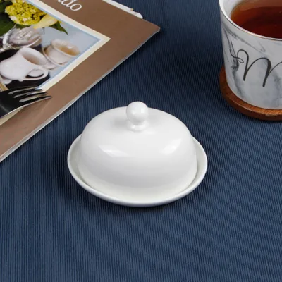 Wholesale Eco-friendly White Bone China Butter Dish with Cover Modern Design Customizable Logo & Packaging