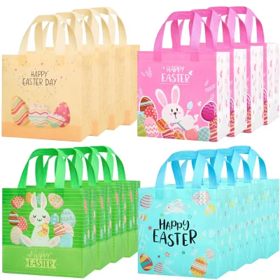 Customizable Easter Gift Bag Non-Woven Children's Bag Handle Recyclable for Packaging Shopping Features Custom Printed Pattern