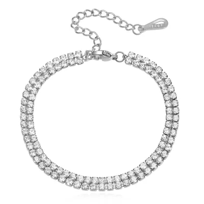 New Fashion Women Dainty Stainless Steel Two Rows Crystal Tennis Bracelet