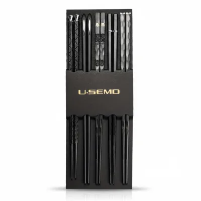 Black Alloy Chopsticks 5-piece Reusable Tableware Set for Home Kitchen Dining