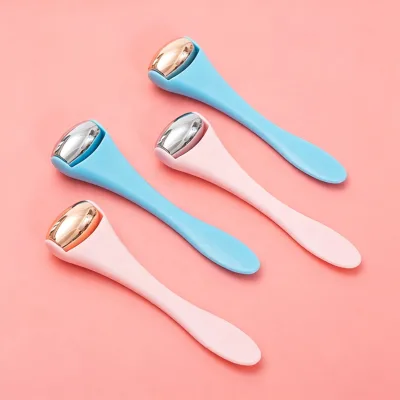2-in-1 Beauty Tool Zinc Alloy Skincare Scoop Cosmetics Metal Face Cream Spatula Spoon Applicator Eye Massager with Ice Roller
