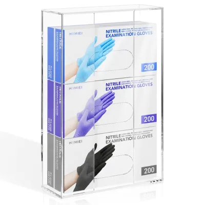 Acrylic Dispenser Wall Mount Clear Acrylic Glove Rack Floating Triple Gloves Box Holder Capacity of 3 Glove Boxes