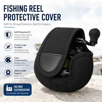 OEM Custom Eco-friendly Spinning Reel Cover Neoprene Fishing Baitcasting Reels Case Custom Logo Option for Reel Rod
