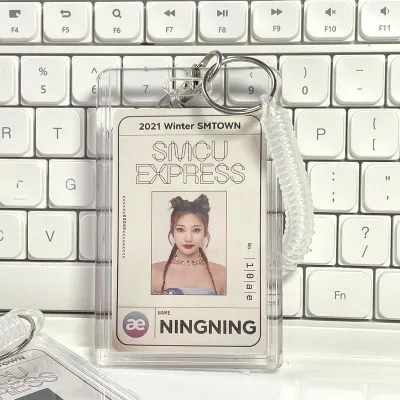 Wholesale Small Korean Style Card Holder Acrylic Plastic Transparent Dual-card Protector Elastic Keychain ID Bus Cards