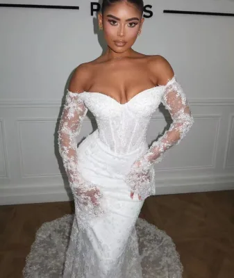 Customize Wedding Dress Fashion Design Classic Sexy Long Sleeves Corset Lace Mermaid Gowns Bridal Dress