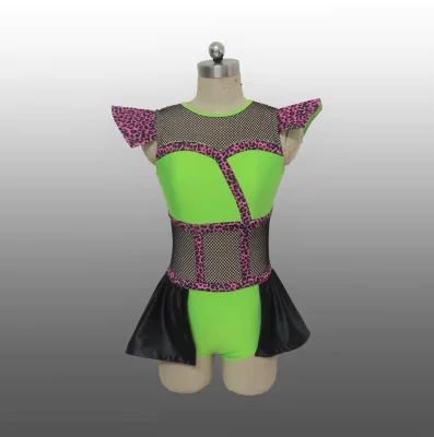 NEW Dance Costumes Ladies Sexy Lycrial Mesh Jazz Short Minim Dress Stage Leotard Fitted Modern Green Spandex Competition Dress