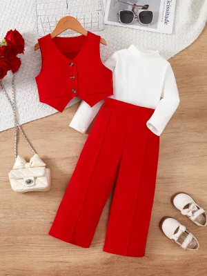 HANO Teen Girls Summer Princess Clothes Set Children Sleeveless Vest+pants Casual Outfits 4 Colors