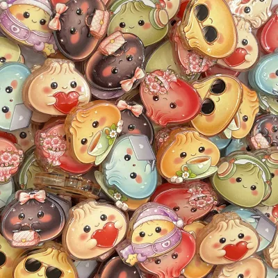 Relief Cartoon Q-version Small Steamed Bun Dark Retro Magic Theme Acrylic Focals  Stringing DIY Beadable Pen Pendant Decorative
