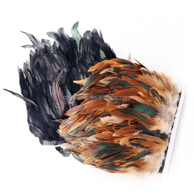 6-8 Inch Dyed and Natural Pattern Rooster Schlappen Feather Fringe Trim for Carnival Wedding DIY & Garment Dress Decoration