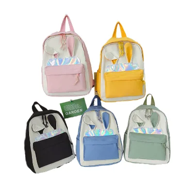2023 Unisex Korean Japanese Cartoon Girl Backpack Fresh Energetic Canvas Rabbit School Bag Rainbow Pattern New Style Students
