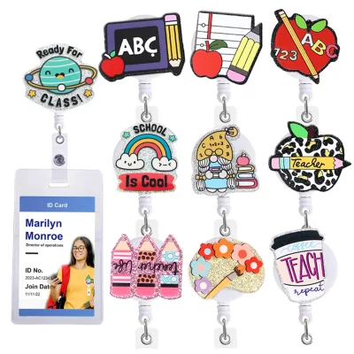 Factory Gifts Cute Rainbow Cow Heavy Duty Acrylic Retractable Clip Easy Pull Bling Badge Holder Accessories