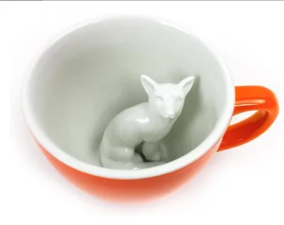 Fox Ceramic Cup (11 Ounce, Red Orange) | Hidden Woodland Animal Inside Mug | Holiday, Birthday, Housewarming Gift for Coffee