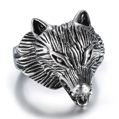 Mens Fashion Retro Stainless Steel Casting Design Wolf Ring