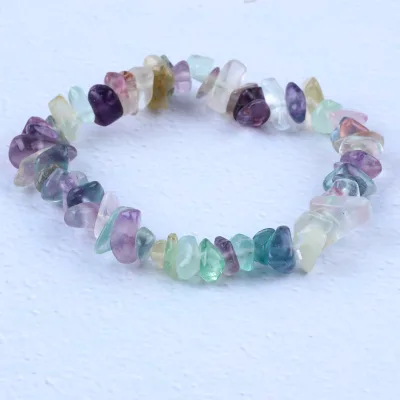 Natural Gemstone Fluorite Elastic Chips Positive Healing Crystal Bracelets for Kids