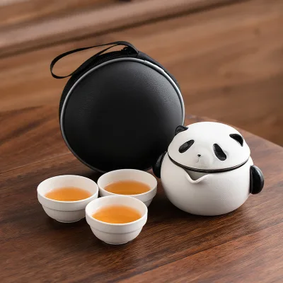 Panda Ceramic Cute Design Portable Travel Tea Set Compact Outdoor Kung Fu Teacup for Personal Use Camping Instant Guest Cup