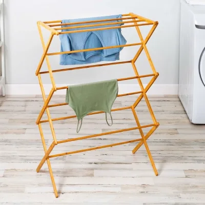 High Quality Wooden Laundry Drying Rack Foldable Space Saving Vertical Bamboo Clothes Rack